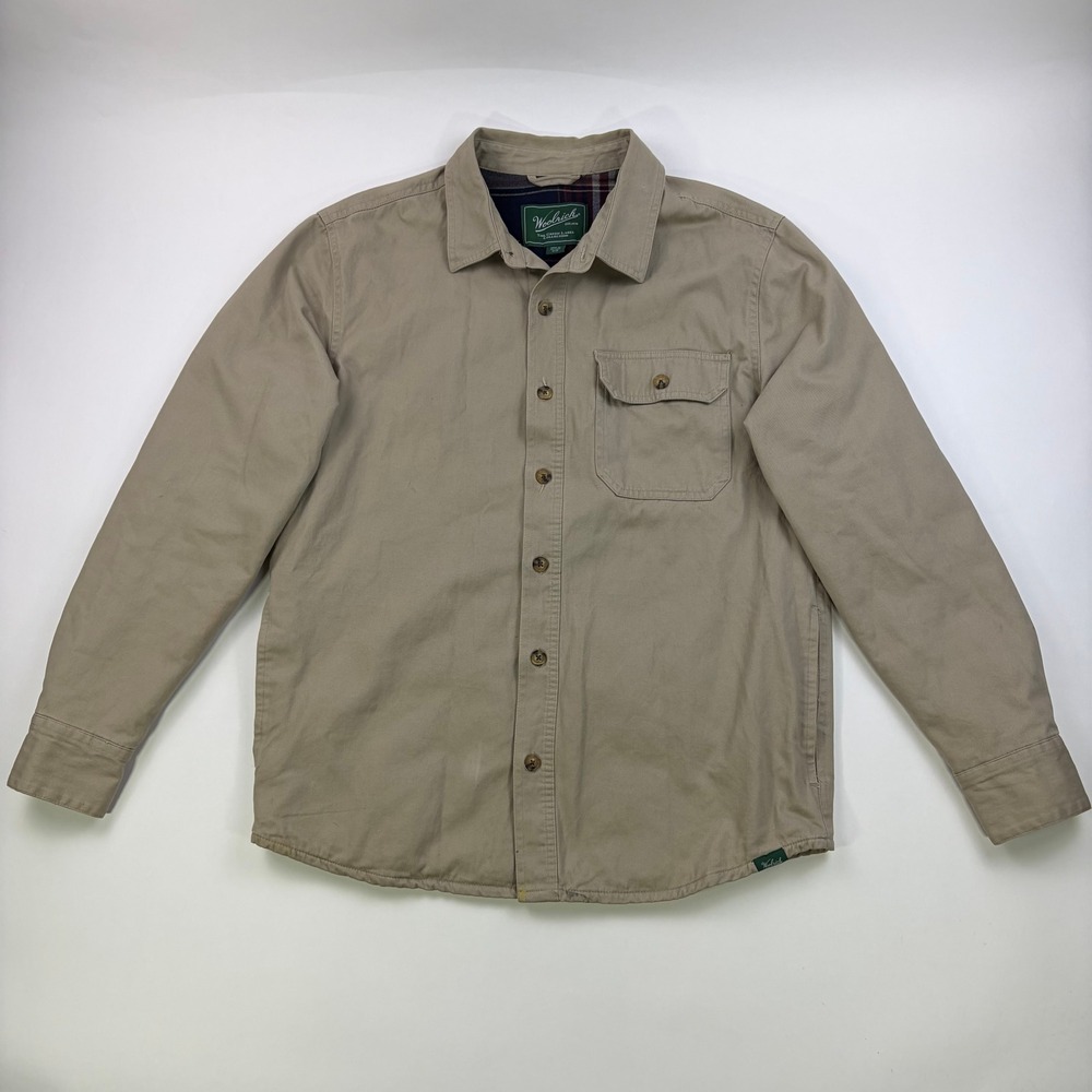 Woolrich Green Label Flannel Lined Shirt Jacket Mens M Tan Khaki Canvas Shacket